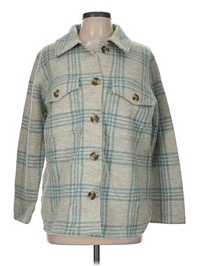 Madewell Cream Plaid Utility Jacket with Teal Check